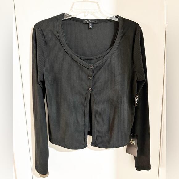 Ymi Jeans Tops - YMI Collections 2-Piece Black Ribbed Crop Top & Cardigan Set Fitted- Size Large